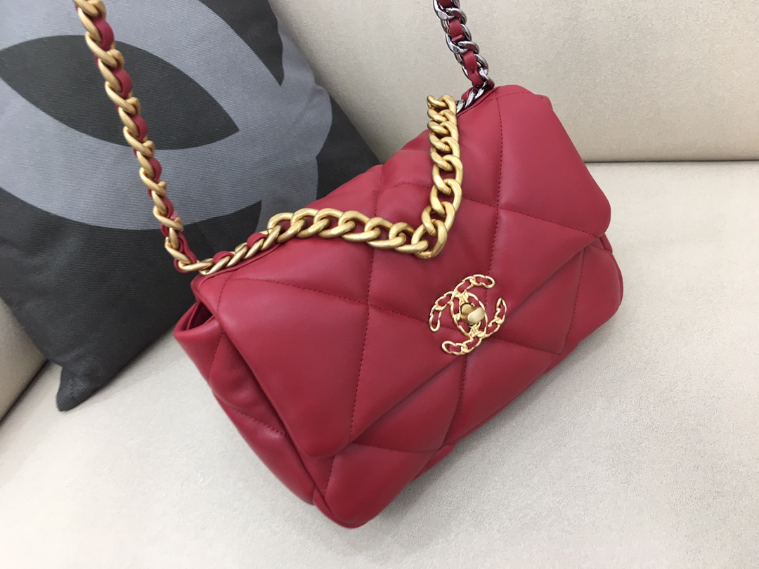 Lambskin 19 Handbag Flap Bag AS1160 Dark Red